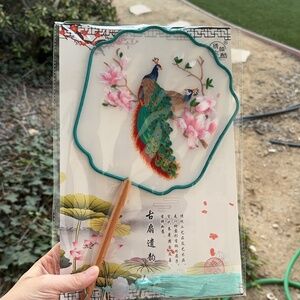 Brand new Chinese Double side stitches Hand Fan: Peacock